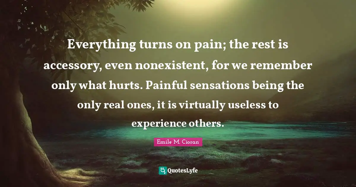 Everything turns on pain; the rest is accessory, even nonexistent, for we remember only what hurts. Painful sensations being the only real ones, it is virtually useless to experience others.