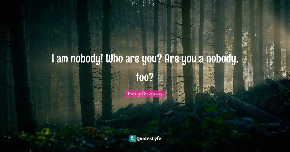 I am nobody! Who are you? Are you a nobody, too?