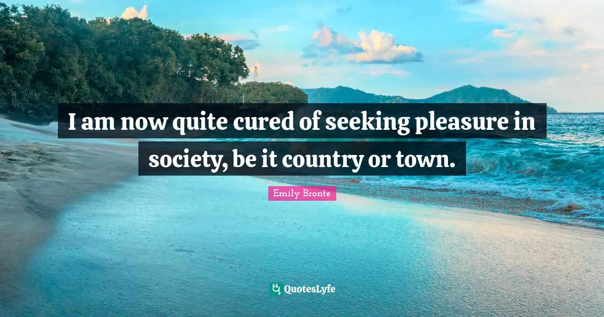 I am now quite cured of seeking pleasure in society, be it country or town.