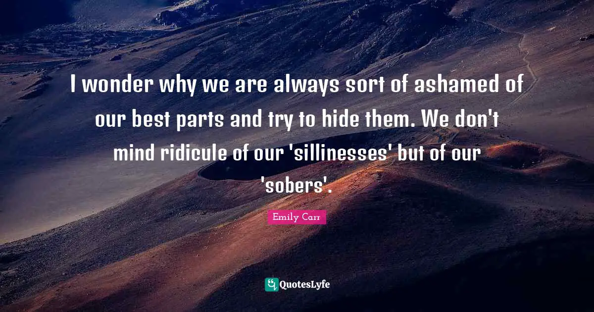I wonder why we are always sort of ashamed of our best parts and try to hide them. We don't mind ridicule of our 'sillinesses' but of our 'sobers'.