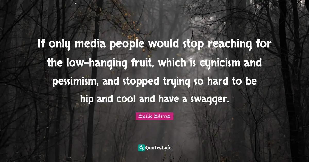 If only media people would stop reaching for the low-hanging fruit, which is cynicism and pessimism, and stopped trying so hard to be hip and cool and have a swagger.