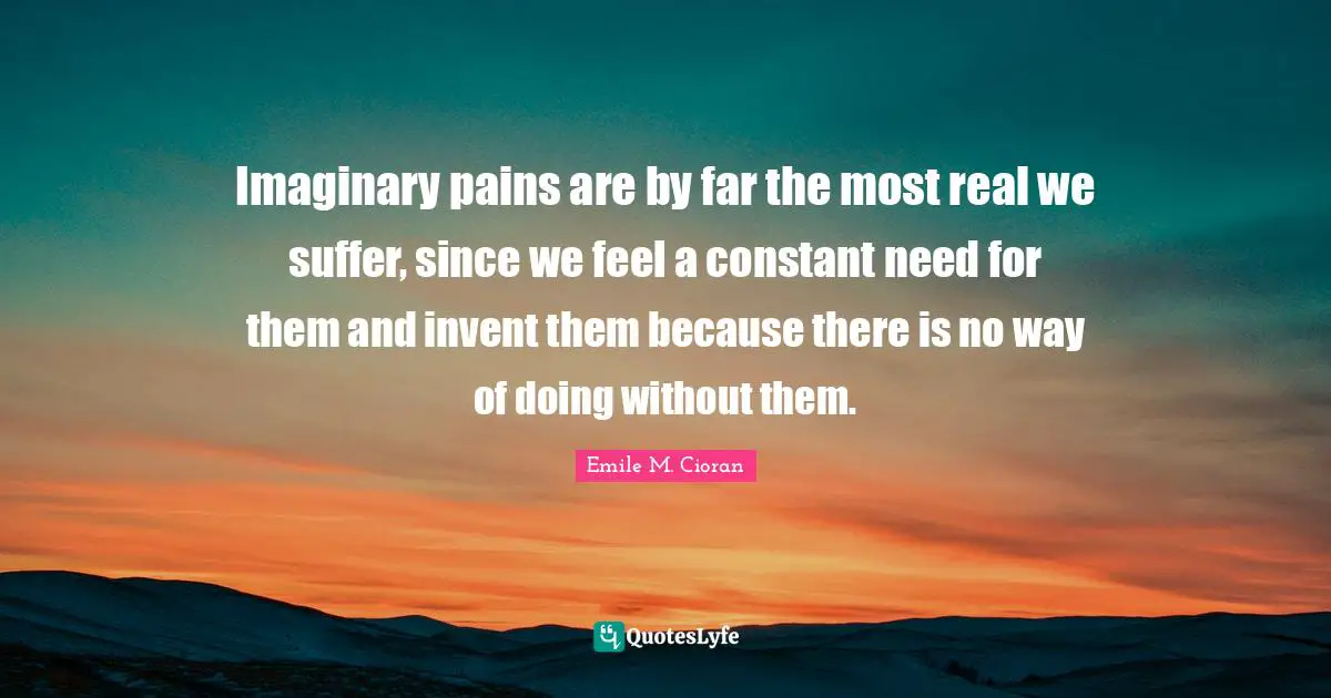 Emile M. Cioran Quotes: "Imaginary pains are by far the most real we suffer, since we feel a constant need for them and invent them because there is no way of doing without them."