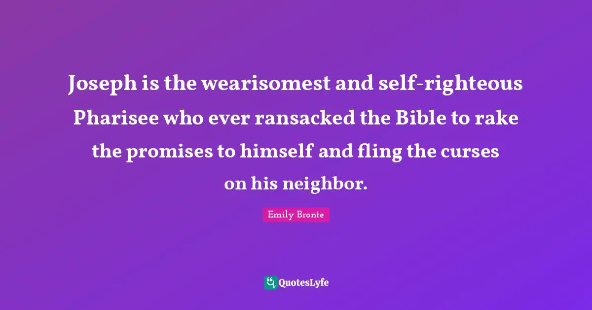 Joseph is the wearisomest and self-righteous Pharisee who ever ransacked the Bible to rake the promises to himself and fling the curses on his neighbor.