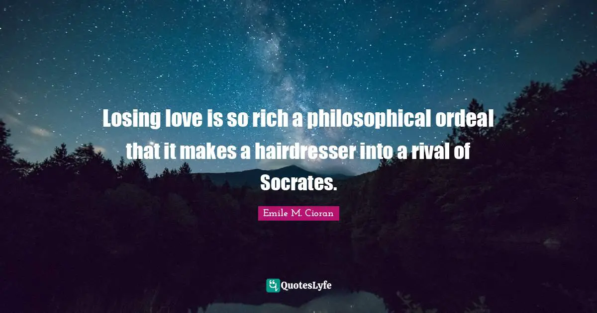 Losing love is so rich a philosophical ordeal that it makes a hairdresser into a rival of Socrates.