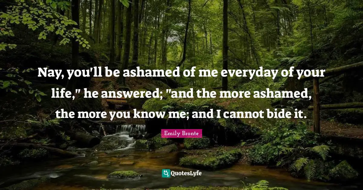 Nay, you'll be ashamed of me everyday of your life," he answered; "and the more ashamed, the more you know me; and I cannot bide it.