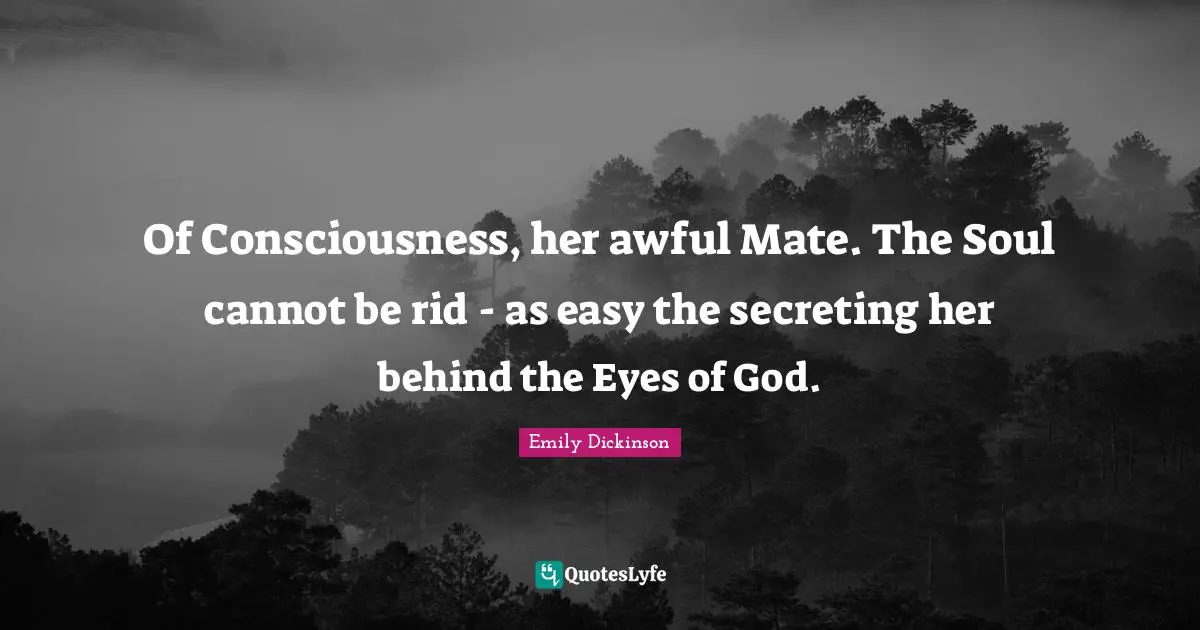 Of Consciousness, her awful Mate. The Soul cannot be rid - as easy the secreting her behind the Eyes of God.