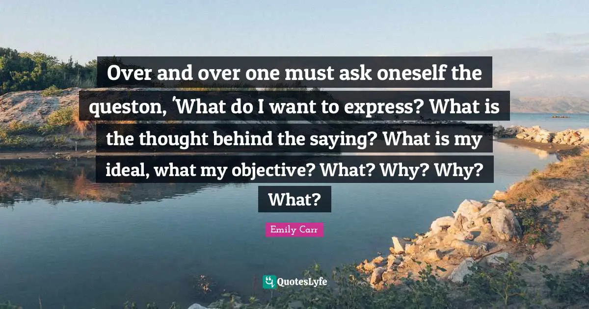 Over and over one must ask oneself the queston, 'What do I want to express? What is the thought behind the saying? What is my ideal, what my objective? What? Why? Why? What?