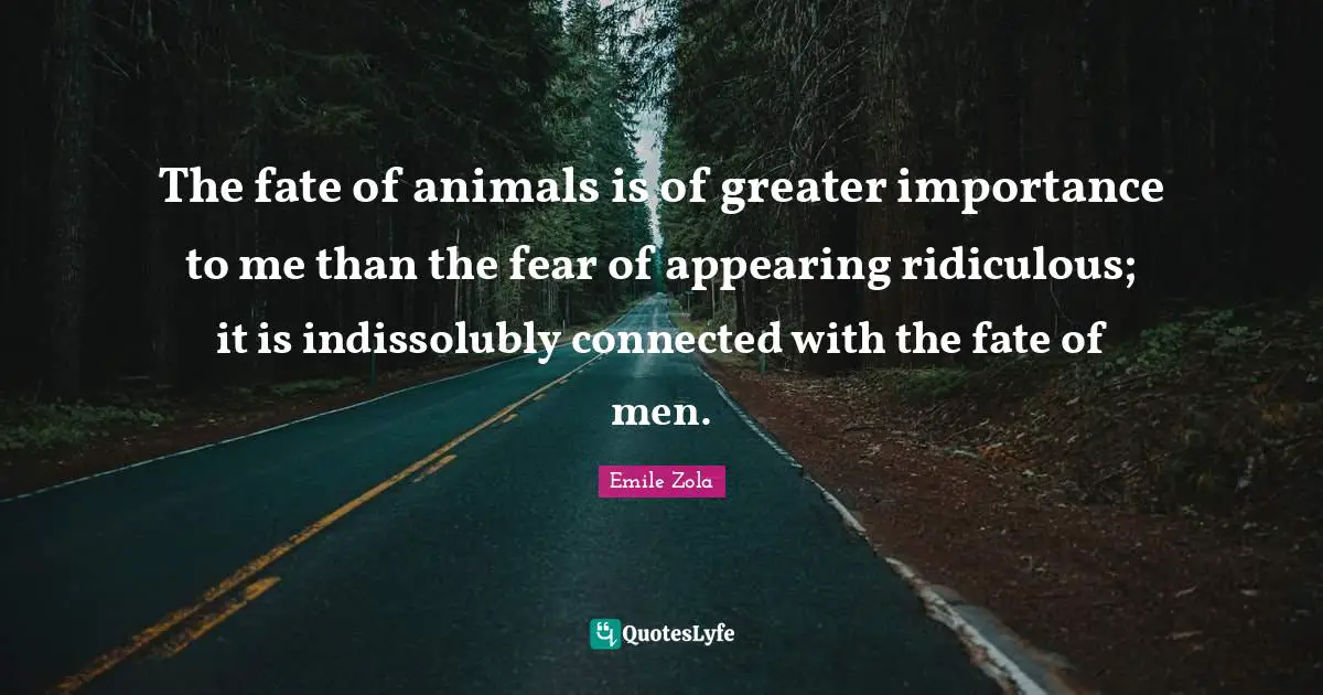 The fate of animals is of greater importance to me than the fear of appearing ridiculous; it is indissolubly connected with the fate of men.