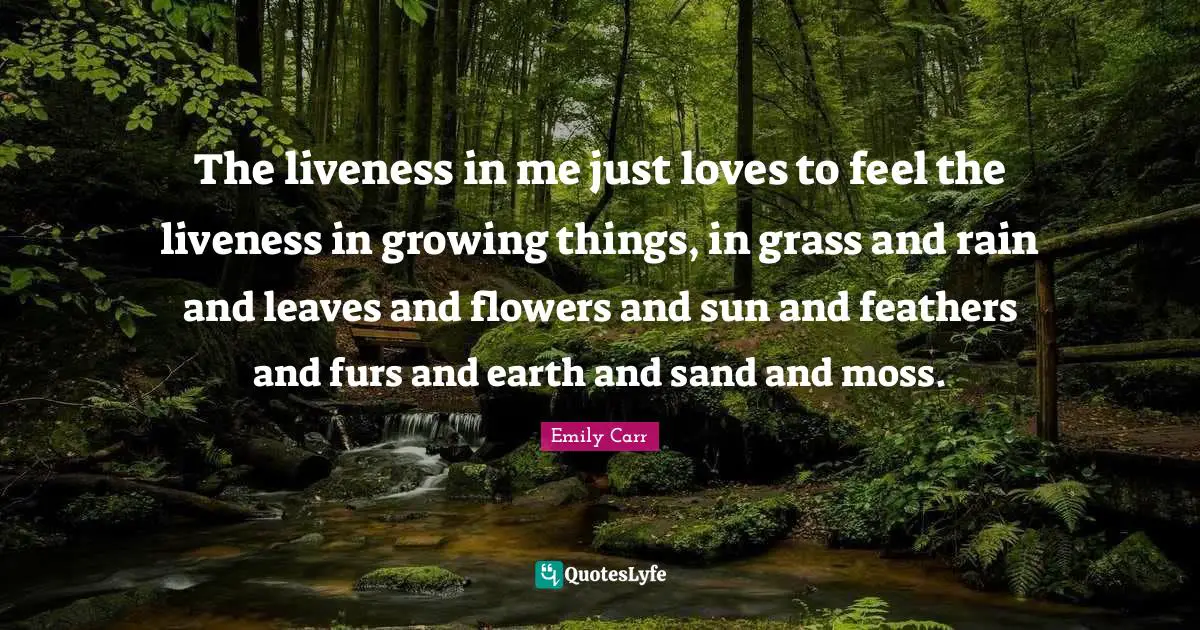 Feathers Quotes: "The liveness in me just loves to feel the liveness in growing things, in grass and rain and leaves and flowers and sun and feathers and furs and earth and sand and moss."