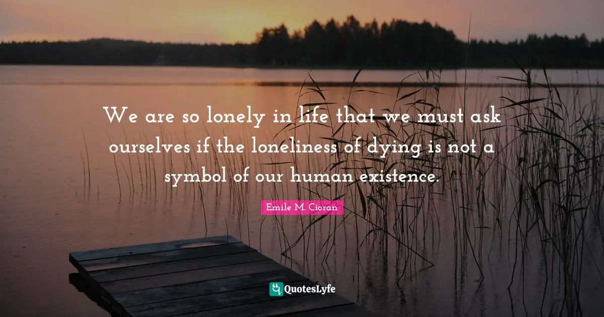 We are so lonely in life that we must ask ourselves if the loneliness of dying is not a symbol of our human existence.