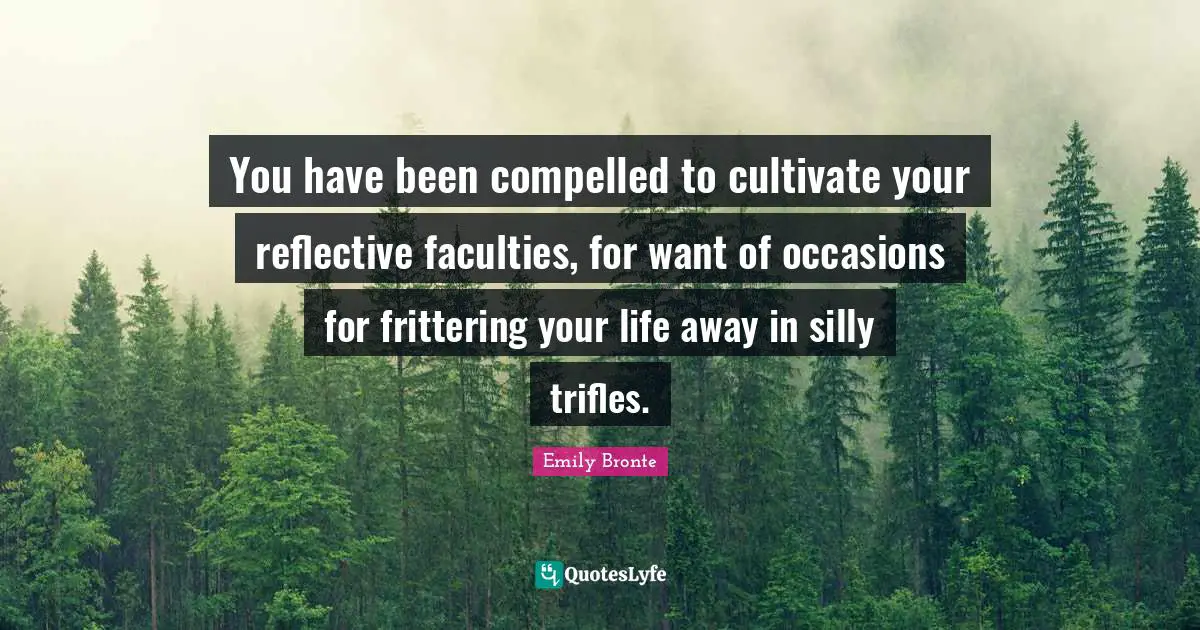 You have been compelled to cultivate your reflective faculties, for want of occasions for frittering your life away in silly trifles.