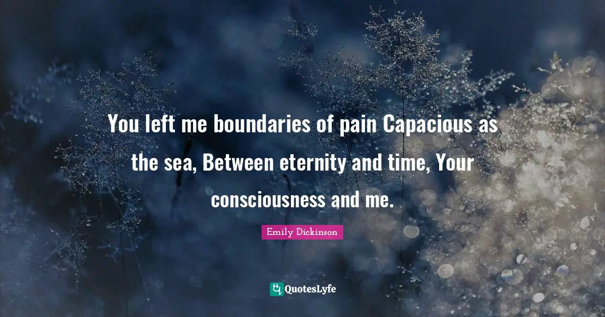 You left me boundaries of pain Capacious as the sea, Between eternity and time, Your consciousness and me.