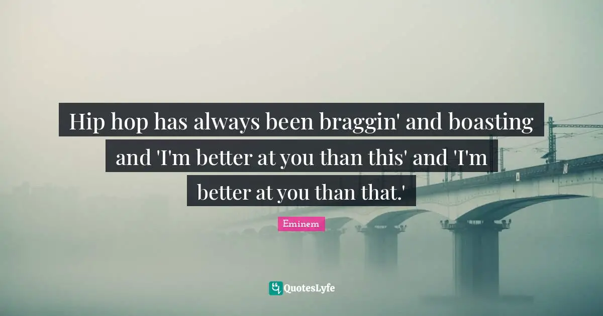 Hip hop has always been braggin' and boasting and 'I'm better at you than this' and 'I'm better at you than that.'