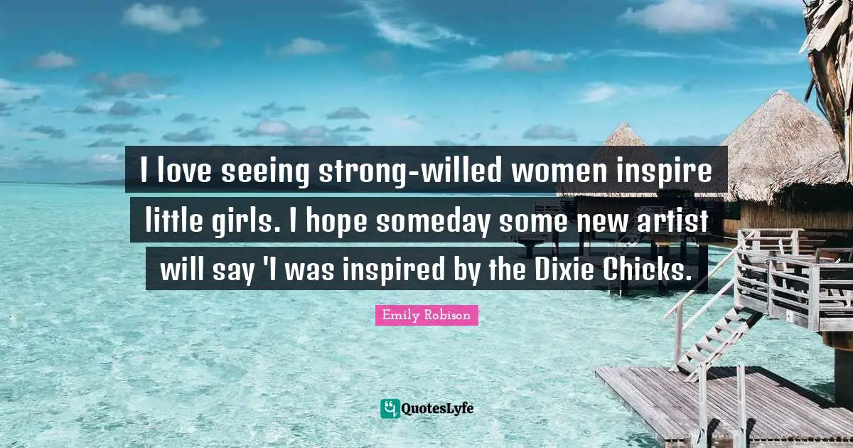I love seeing strong-willed women inspire little girls. I hope someday some new artist will say 'I was inspired by the Dixie Chicks.