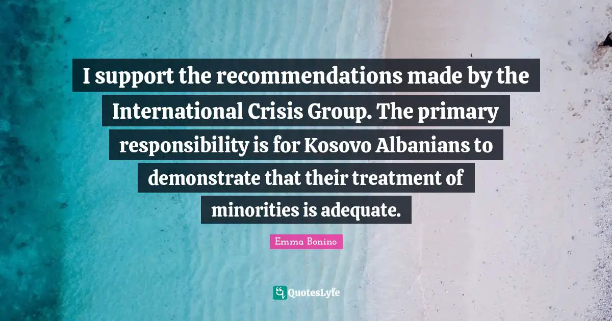 I support the recommendations made by the International Crisis Group. The primary responsibility is for Kosovo Albanians to demonstrate that their treatment of minorities is adequate.