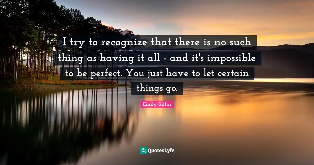 I try to recognize that there is no such thing as having it all - and it's impossible to be perfect. You just have to let certain things go.