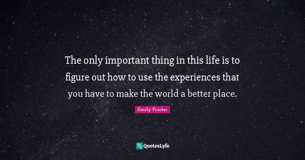 The only important thing in this life is to figure out how to use the experiences that you have to make the world a better place.