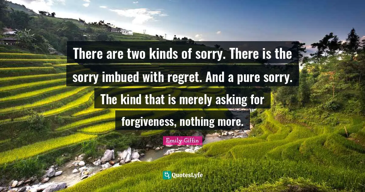 There are two kinds of sorry. There is the sorry imbued with regret. And a pure sorry. The kind that is merely asking for forgiveness, nothing more.