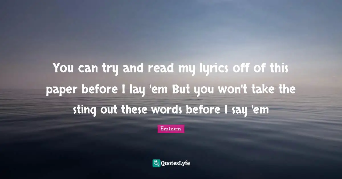 You can try and read my lyrics off of this paper before I lay 'em But you won't take the sting out these words before I say 'em