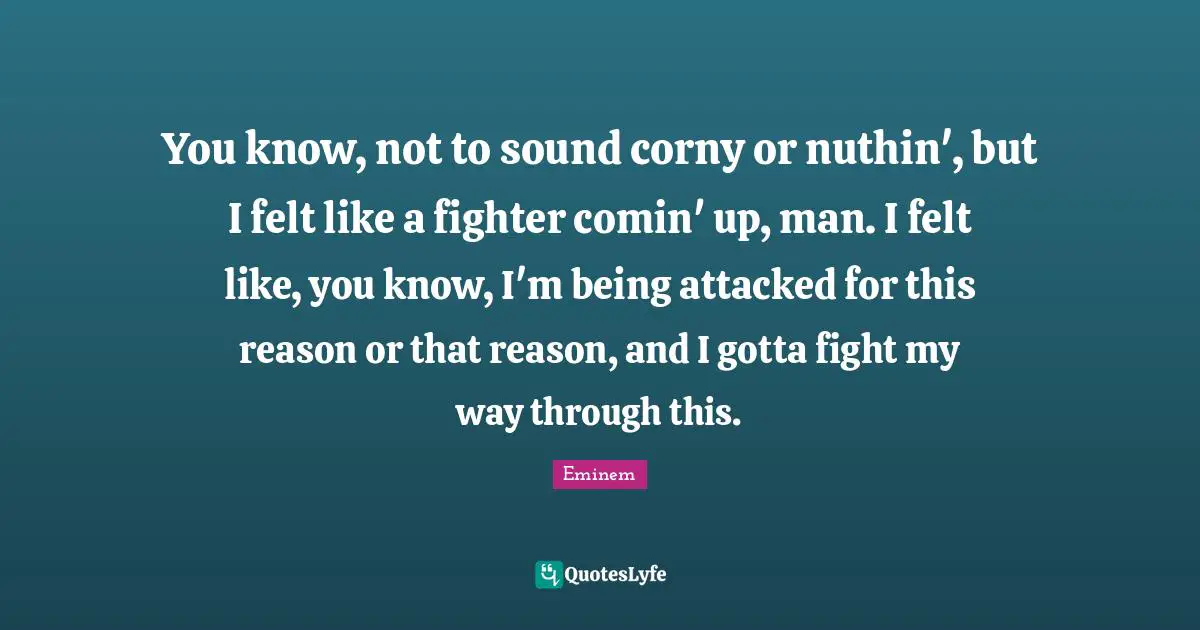 You know, not to sound corny or nuthin', but I felt like a fighter comin' up, man. I felt like, you know, I'm being attacked for this reason or that reason, and I gotta fight my way through this.