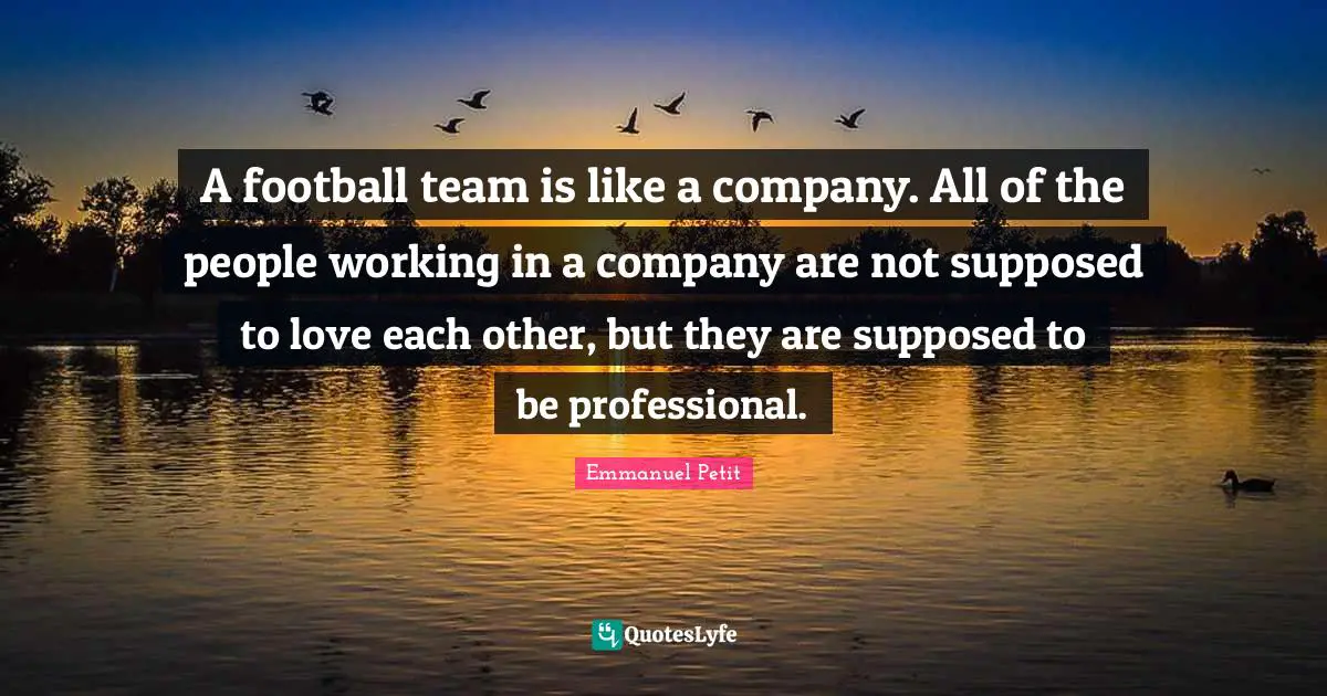 A football team is like a company. All of the people working in a company are not supposed to love each other, but they are supposed to be professional.