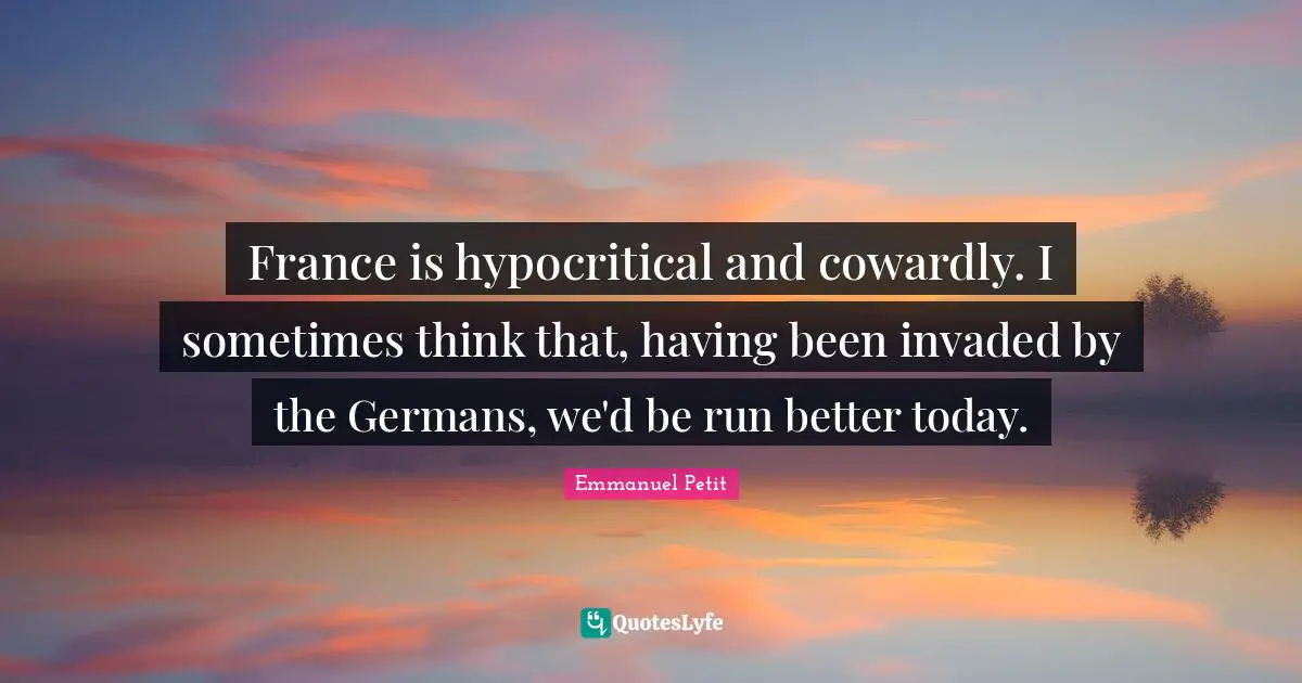 France is hypocritical and cowardly. I sometimes think that, having been invaded by the Germans, we'd be run better today.