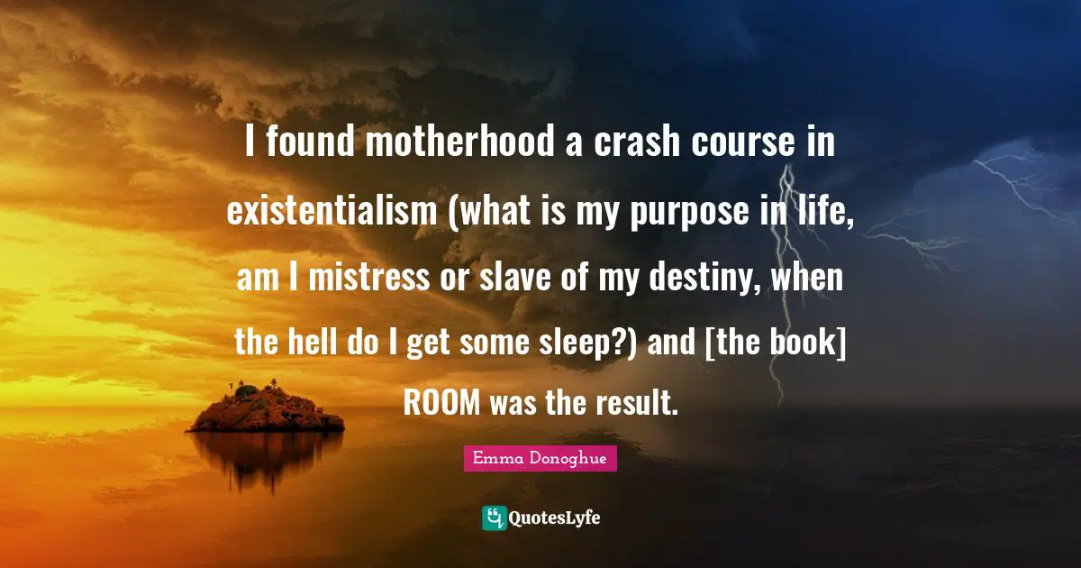 I found motherhood a crash course in existentialism (what is my purpose in life, am I mistress or slave of my destiny, when the hell do I get some sleep?) and [the book] ROOM was the result.