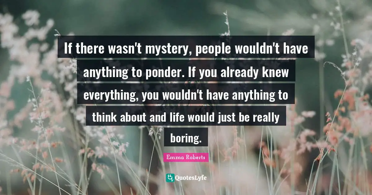 If there wasn't mystery, people wouldn't have anything to ponder. If you already knew everything, you wouldn't have anything to think about and life would just be really boring.