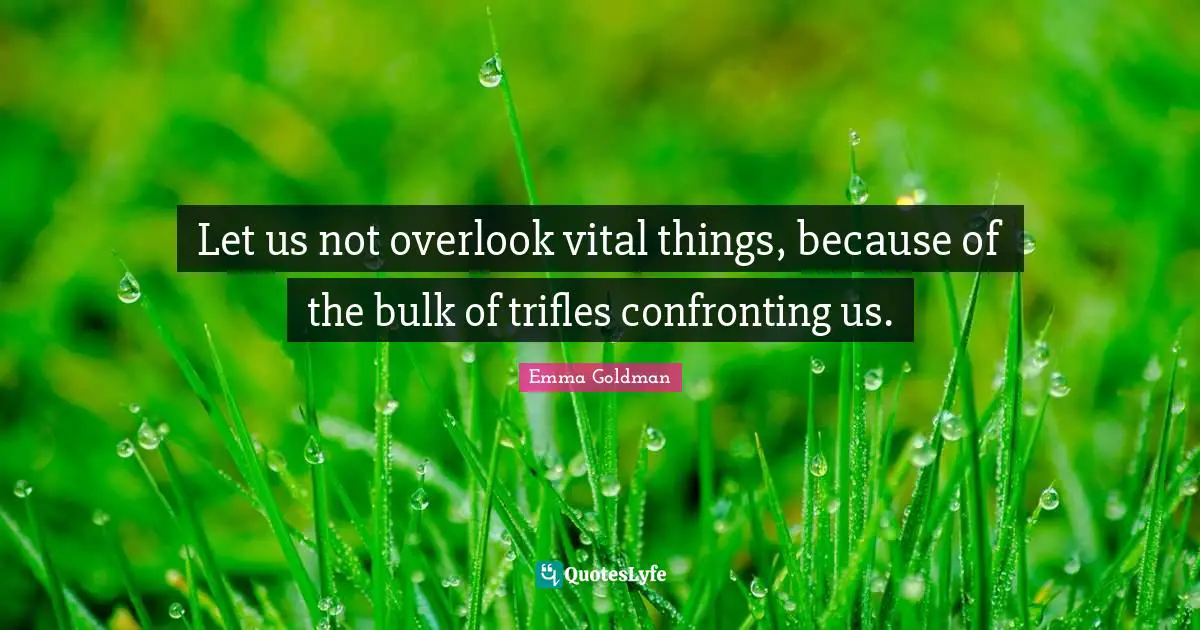 Let us not overlook vital things, because of the bulk of trifles confronting us.