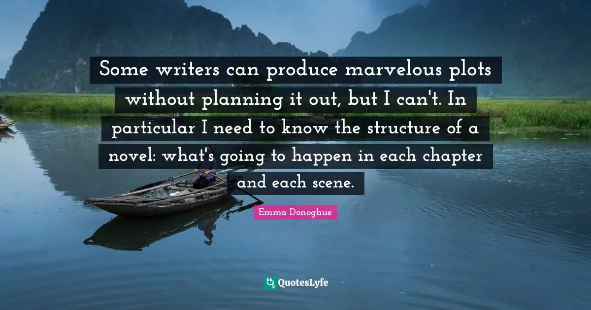 Some writers can produce marvelous plots without planning it out, but I can't. In particular I need to know the structure of a novel: what's going to happen in each chapter and each scene.