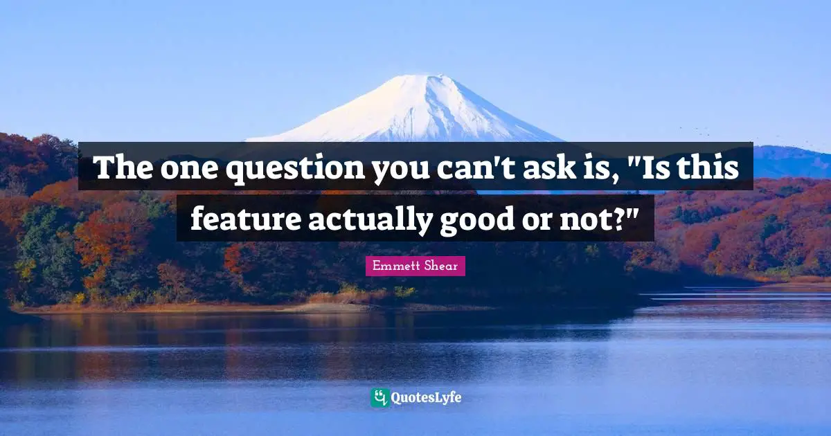 Emmett Shear Quotes: "The one question you can't ask is, "Is this feature actually good or not?""