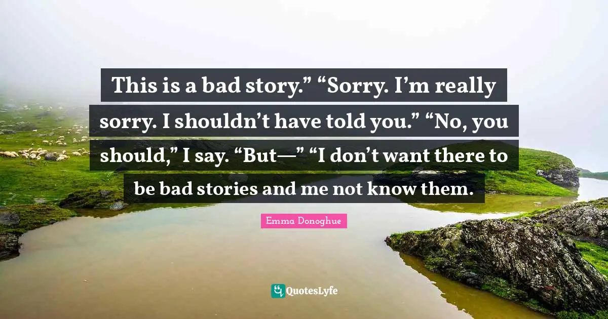This is a bad story.” “Sorry. I’m really sorry. I shouldn’t have told you.” “No, you should,” I say. “But—” “I don’t want there to be bad stories and me not know them.