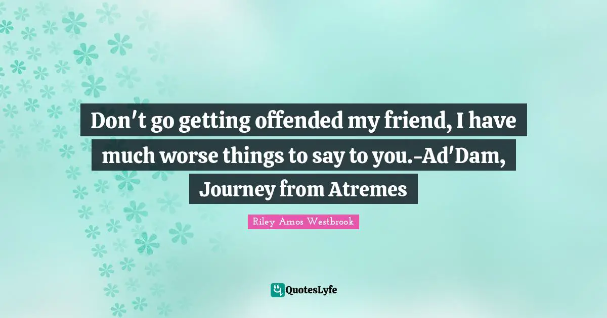 Don't go getting offended my friend, I have much worse things to say to you.-Ad'Dam, Journey from Atremes