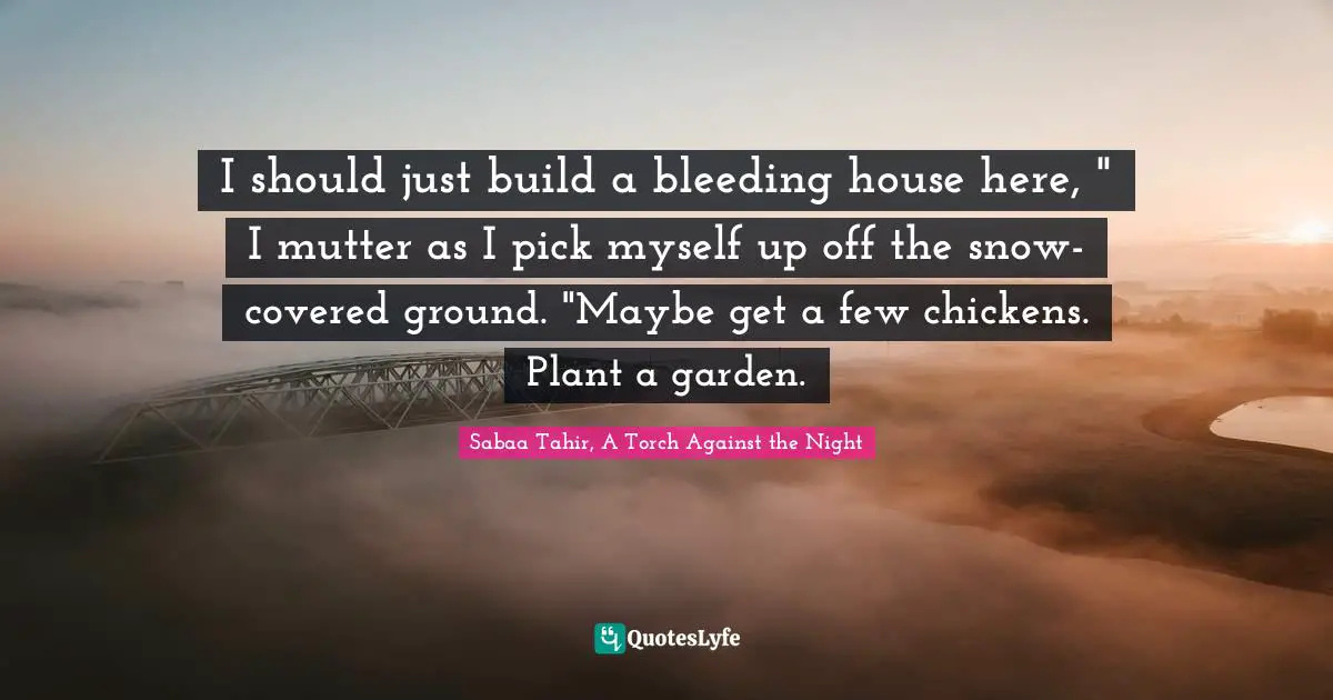 I Should Just Build A Bleeding House Here, " I Mutter As I Pick Myself... Quote By Sabaa Tahir, A Torch Against The Night - Quoteslyfe