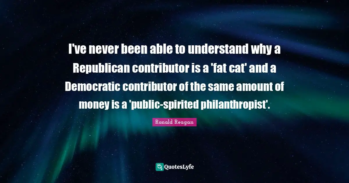 I've never been able to understand why a Republican contributor is a 'fat cat' and a Democratic contributor of the same amount of money is a 'public-spirited philanthropist'.