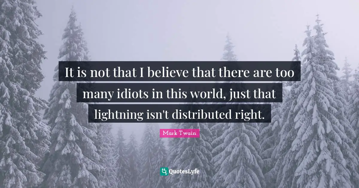 It is not that I believe that there are too many idiots in this world, just that lightning isn't distributed right.