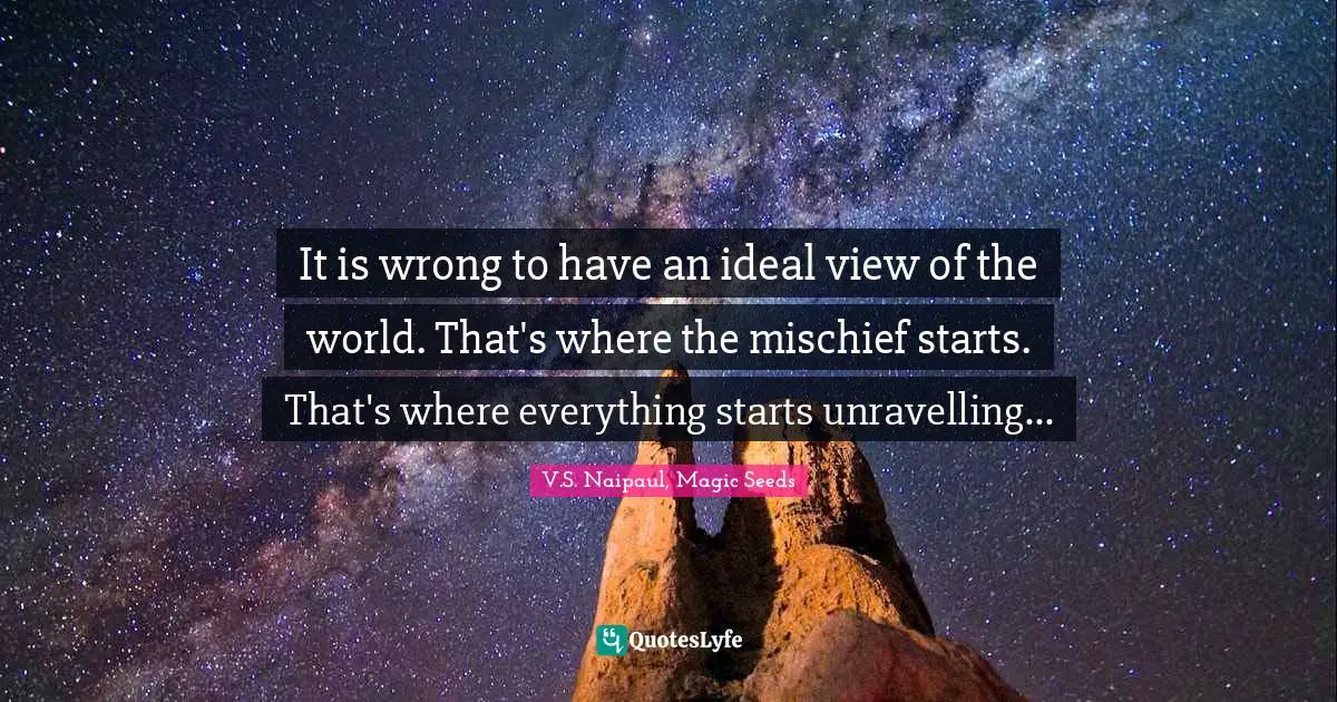 It is wrong to have an ideal view of the world. That's where the mischief starts. That's where everything starts unravelling...