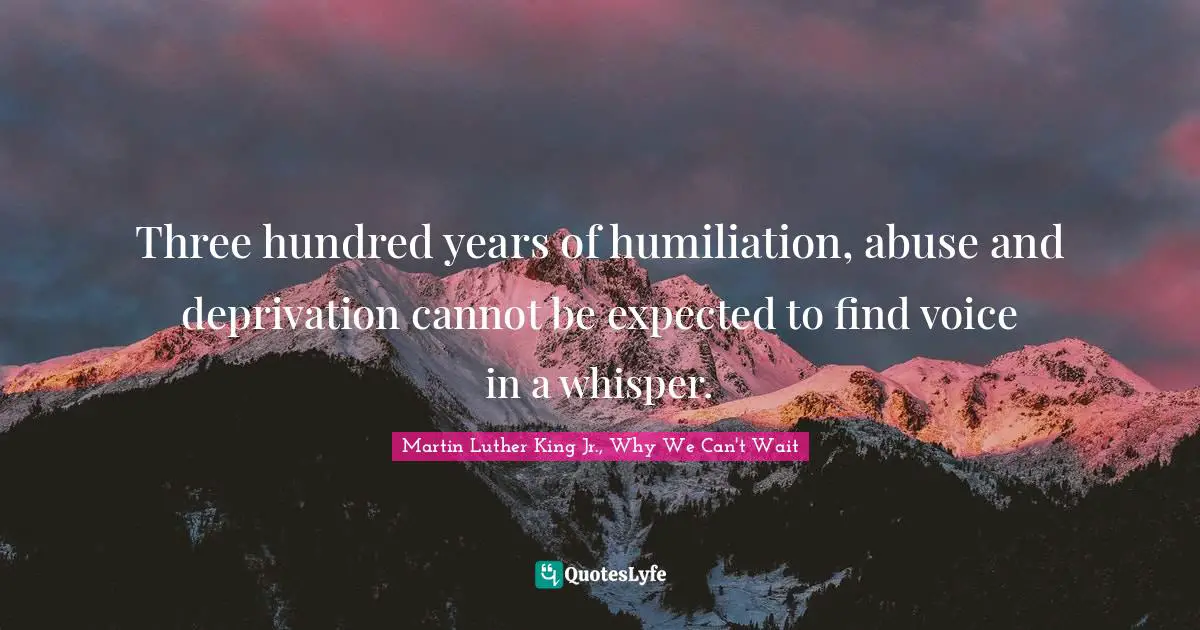Martin Luther King Jr., Why We Can't Wait Quotes: Three hundred years of humiliation, abuse and deprivation cannot be expected to find voice in a whisper.