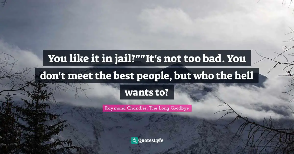 You like it in jail?""It's not too bad. You don't meet the best people, but who the hell wants to?