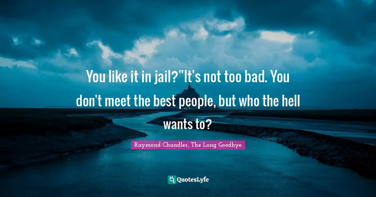 You like it in jail?''It's not too bad. You don't meet the best people, but who the hell wants to?