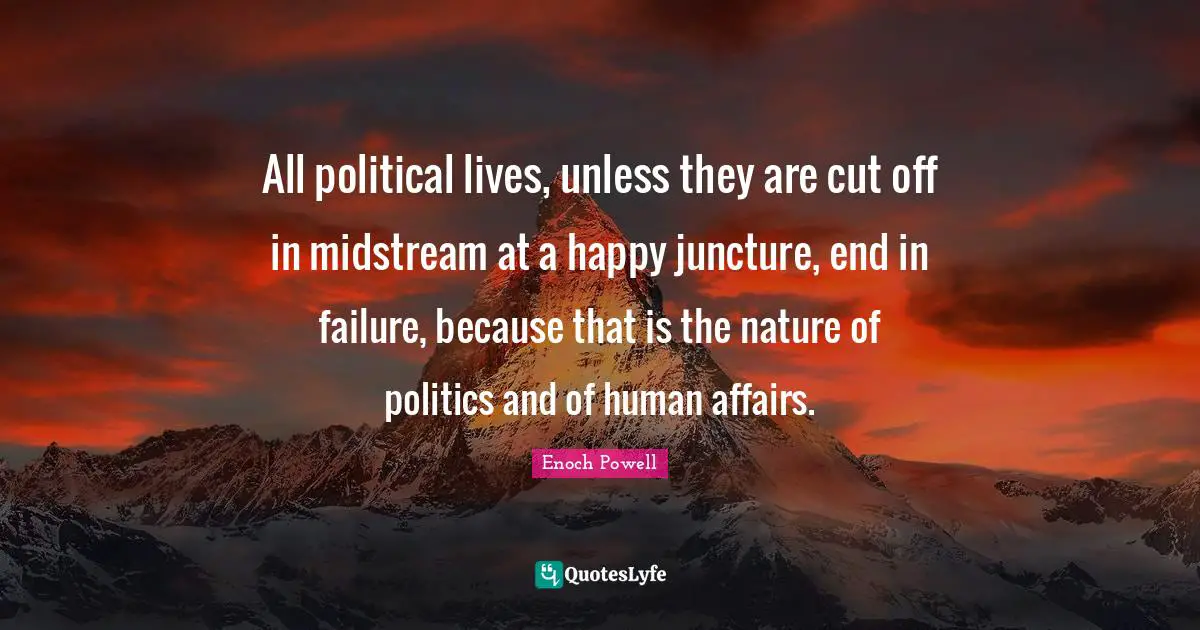 All political lives, unless they are cut off in midstream at a happy juncture, end in failure, because that is the nature of politics and of human affairs.