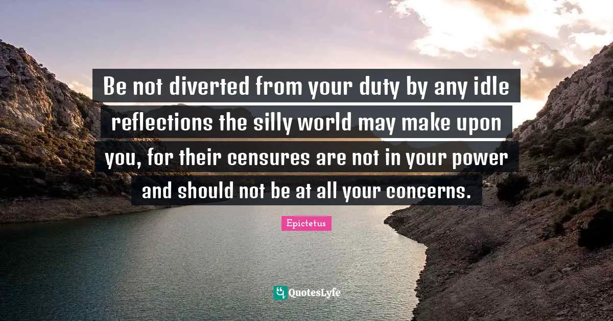 Be not diverted from your duty by any idle reflections the silly world may make upon you, for their censures are not in your power and should not be at all your concerns.