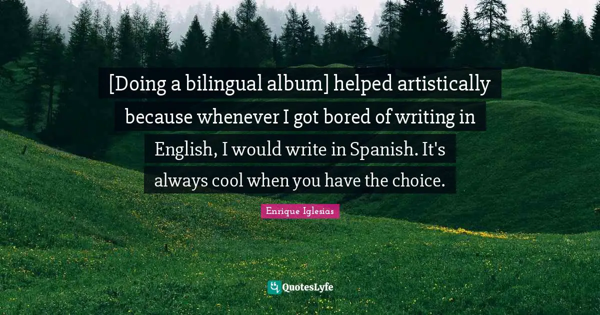 [Doing a bilingual album] helped artistically because whenever I got bored of writing in English, I would write in Spanish. It's always cool when you have the choice.