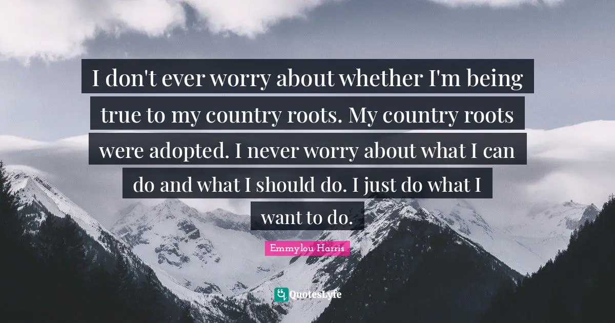 I don't ever worry about whether I'm being true to my country roots. My country roots were adopted. I never worry about what I can do and what I should do. I just do what I want to do.