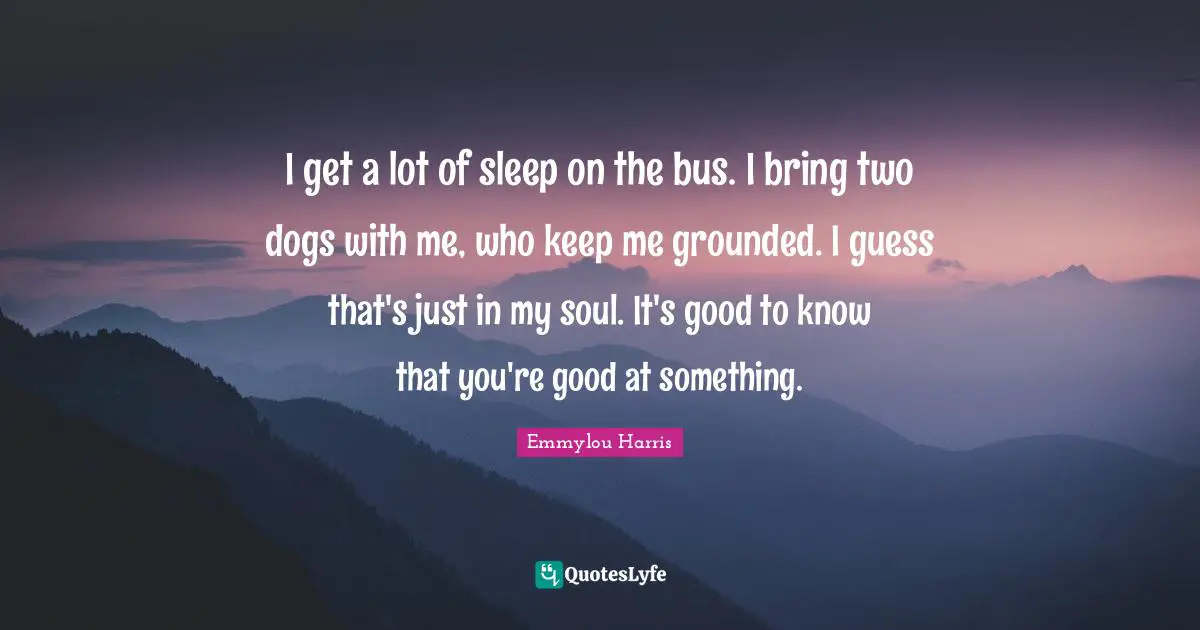 I get a lot of sleep on the bus. I bring two dogs with me, who keep me grounded. I guess that's just in my soul. It's good to know that you're good at something.