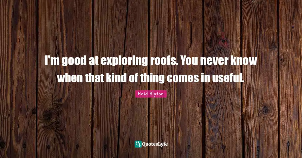 Enid Blyton Quotes: "I'm good at exploring roofs. You never know when that kind of thing comes in useful."