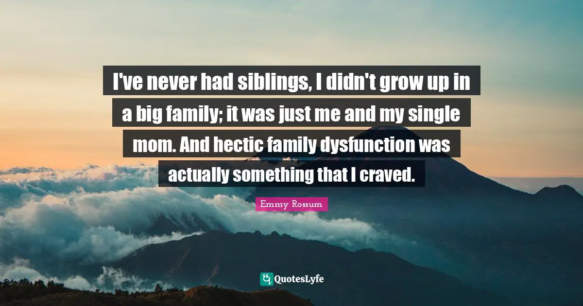 I've never had siblings, I didn't grow up in a big family; it was just me and my single mom. And hectic family dysfunction was actually something that I craved.