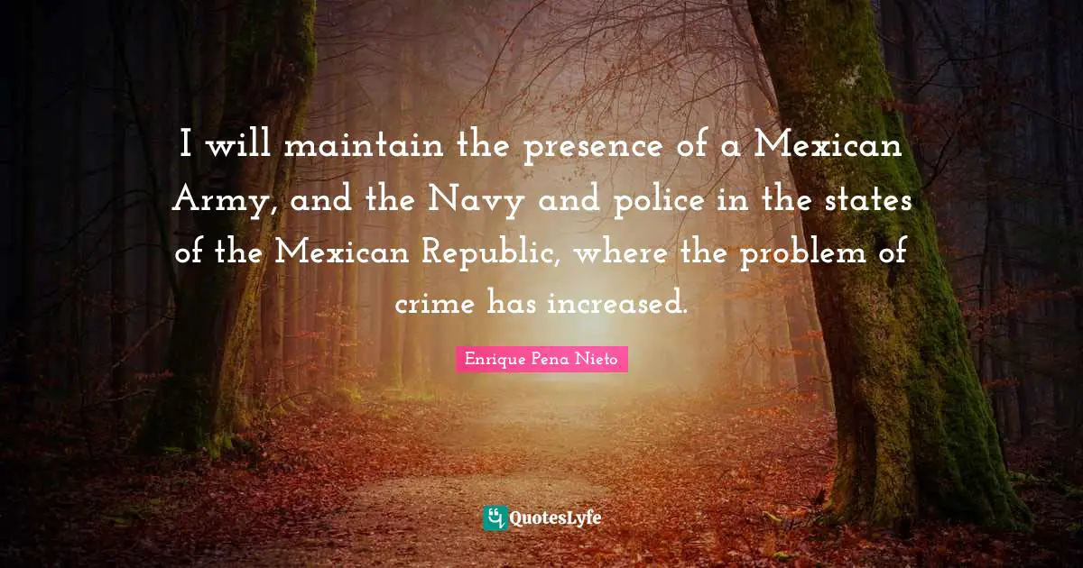 I will maintain the presence of a Mexican Army, and the Navy and police in the states of the Mexican Republic, where the problem of crime has increased.