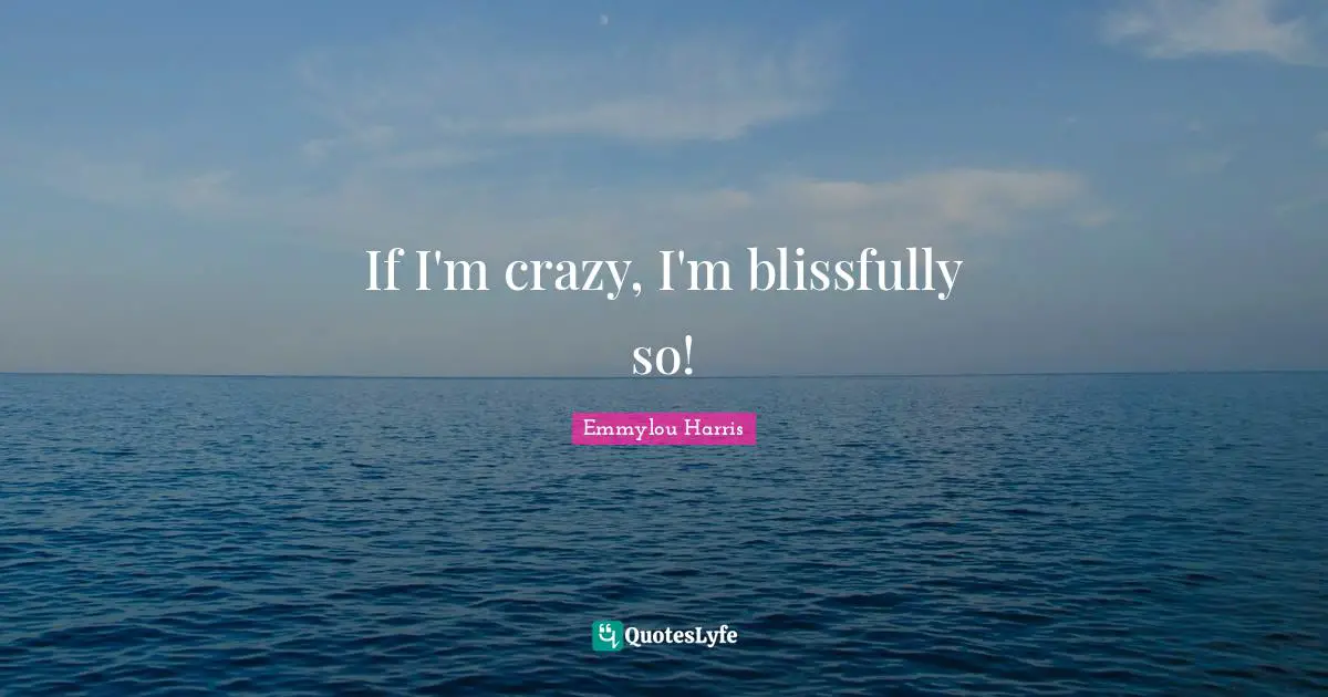 If I'm crazy, I'm blissfully so!