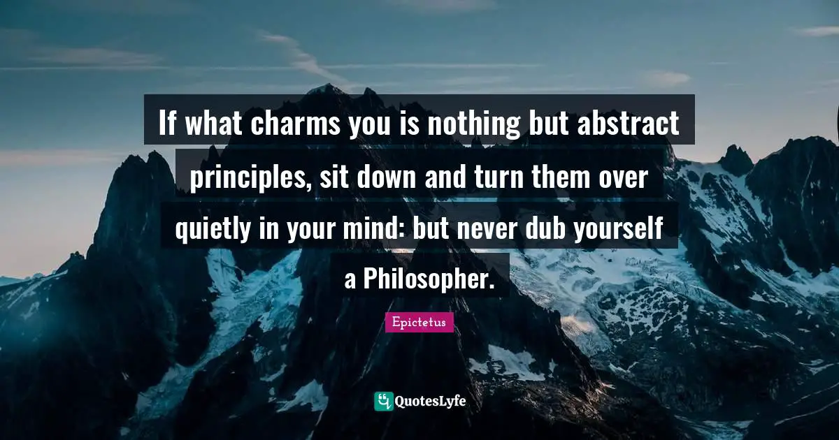If what charms you is nothing but abstract principles, sit down and turn them over quietly in your mind: but never dub yourself a Philosopher.